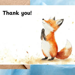Cartes de remerciement renard, aquarelle renard Move, carte de voeux simple, paquet de 10 cartes de remerciement faites main, papier premium, personnalisable