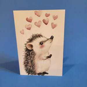 Jolie carte d'anniversaire de hérisson ou carte de correspondance d'amour - Carte d'anniversaire de mariage hérisson aquarelle avec enveloppe ou lot de cinq