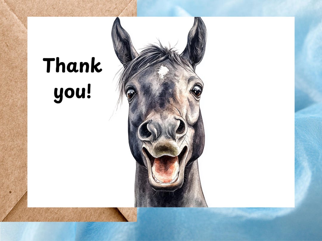 Black Horse Thank You Cards, Watercolor Black Horse Thank You Card ...