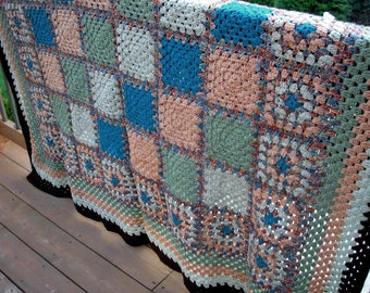 Crochet Afghan Walk Through the Woods Forest Green and Big Blue Sky Heirloom Quality FREE SHIPPING