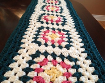 Pink Green and White Table Runner Crochet FREE SHIPPING