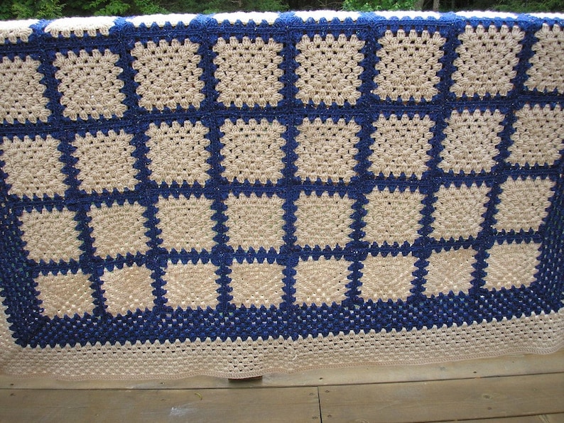 Crochet Granny Square Blue Note Handmade Heirloom Quality Afghan FREE SHIPPING image 2