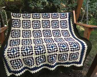 Amethyst and Teal Prism Handmade Granny Square Crochet Afghan