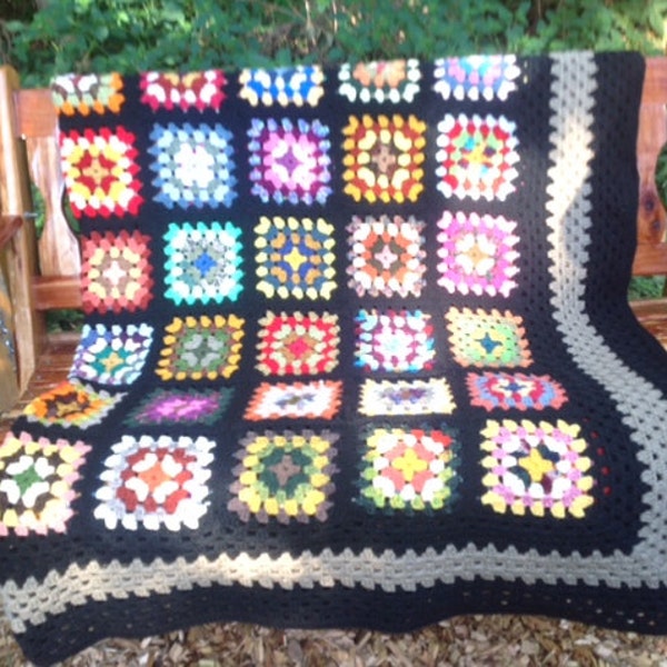 Black Granny Square Afghan Etsy