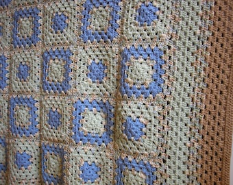 Crochet Granny Square Afghan Sand and Sea Handmade Heirloom Quality FREE SHIPPING