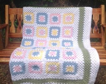 Summer Chinz Granny Square Afghan Pastel Colors