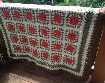 Persimmon Hill Handmade Crochet Granny Square Afghan FREE SHIPPING