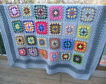 Kaleidoscope  Multi-ColorGray Traditional Granny Square Afghan FREE SHIPPING