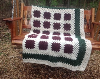 Victorian Christmas Handmade Granny Square Afghan FREE SHIPPING