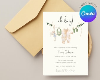 EDITABLE Oh Boy Baby Shower | Boy Baby Shower | Baby Shower Invitation | 5x7 Invitation