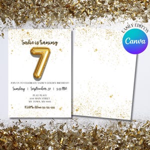 EDITABLE 7th Golden Birthday | Golden Birthday | 7th Birthday Party Invite | Seventh Birthday | 7 Year Old | 5x7 Digital Birthday Invitation