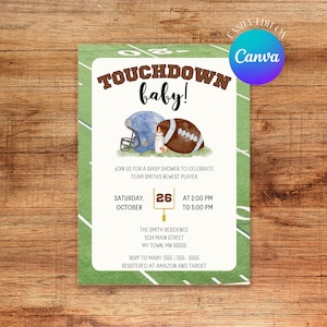 EDITABLE Touchdown Baby | Football Baby Shower | Baby Shower Invitation | 5x7 Digital Invitation