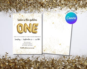 EDITABLE The Golden One Birthday Invitation | First Golden Birthday Party | 1st Birthday Party Invitation | 5x7 Digital Birthday Invitation