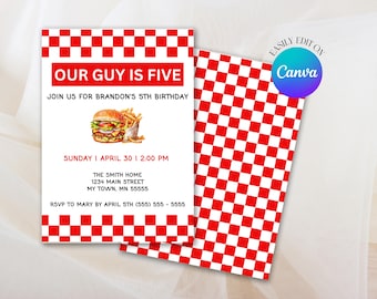 EDITABLE Our Guy is Five | Five Guys Inspired Birthday | Fifth Birthday Party | Fast Food Birthday | 5x7 Digital Invitation