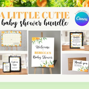 Lot MODIFIABLE A Little Cutie | Pack baby shower | Panneau de bienvenue | Tombola de couches | de remerciements | Devinez le calendrier de la date d'échéance | Personnalisé