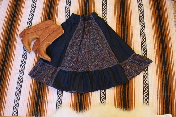Vintage Gunne Sax floral and Denim prairie skirt