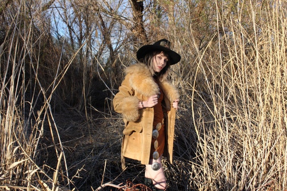 Vintage penny lane leather suede fur coat