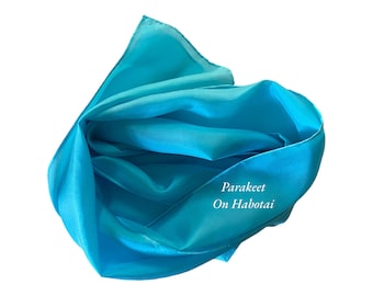 Parakeet Blue Silk Scarves in Habotai or Chiffon or Sheer Chiffon Gauze Fabric