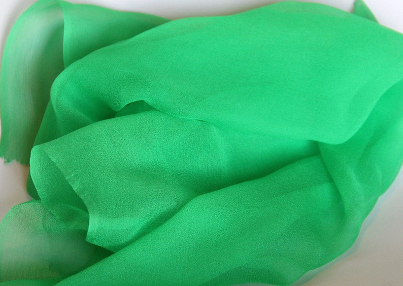 Bright Green Silk Scarves or Chiffon Gauze Fabric Perfect Accessory Great for Felting Low Shipping Costs image 1