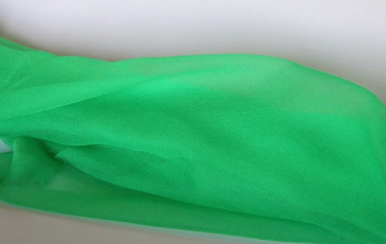 Bright Green Silk Scarves or Chiffon Gauze Fabric Perfect Accessory Great for Felting Low Shipping Costs image 2