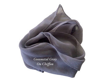 Gunmetal Gray Chiffon or Habotai Scarf or Gauze Fabric  - Felting Supplies - Accessory