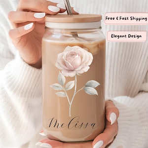 Personalized Birth Flower Glass Tumbler, Bridesmaid Gift, Custom Bridesmaid Proposal Gift, Birthday Present, personalized wedding gift