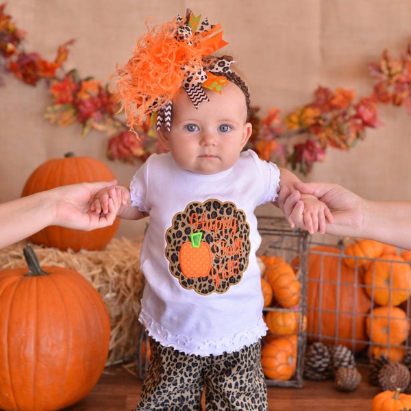 Fall Thanksgiving Black Tan and Brown Leopard Print Ruffle Pants 0-3, 3-6,  6-12, 12 18 month 2T 4T 6T