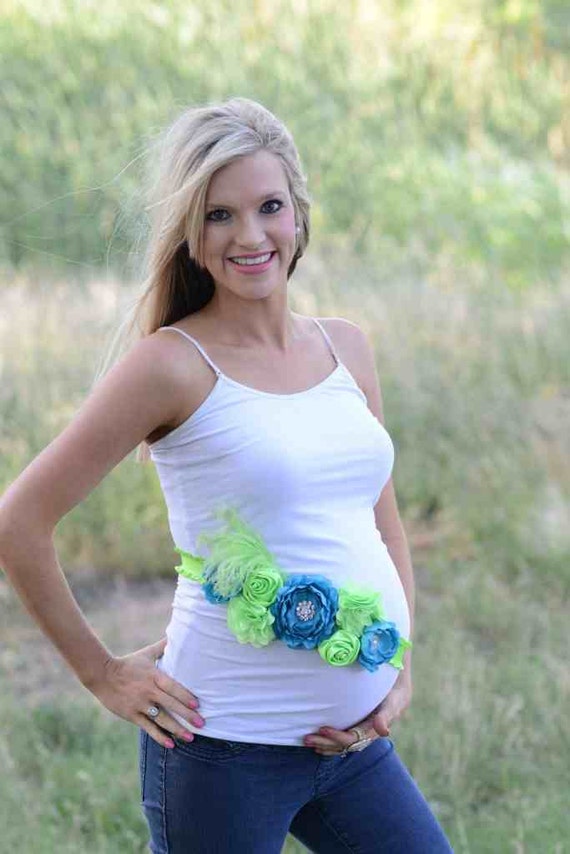 Items similar to Lime Green and Turquoise Pregnancy Maternity Sash