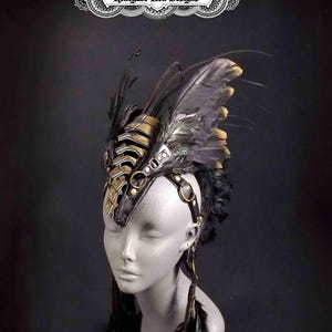 Black Gold Feather Headpiece,Shaman Headdress,warrior Mohawk wing headpiece, READYSHIP: Renegade Icon;Rara Avis Collection