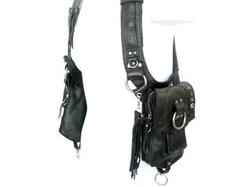 Leather shoulder Holster bag, Harness bag, burning man, festival, traveler, bad azz, Unisex, MADE TO ORDER: by Renegade Icon Designs