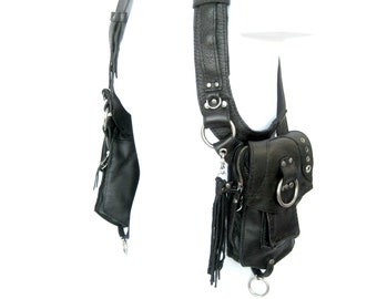 Leather shoulder Holster bag, Harness bag, burning man, festival, traveler, bad ass, Unisex, MADE TO ORDER: by Renegade Icon Designs