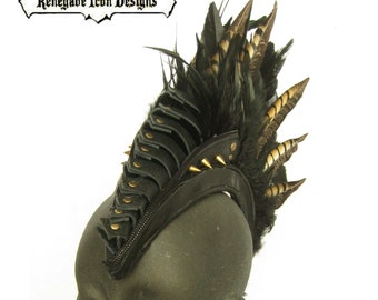 Mohawk headpiece Leather feather Head dress, Shaman, Warrior, tribal, Futuristic Primitive,Classic, Made to Order: by Renegade Icon Designs
