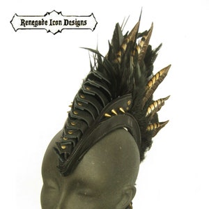 Mohawk headpiece Leather feather Head dress, Shaman, Warrior, tribal, Futuristic Primitive,Classic, Made to Order: by Renegade Icon Designs
