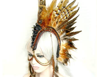 Warrior FeatherHeadpiece,Shaman Headdress,feather mohawk,wing headpiece, MADE TO ORDER by Renegade Icon;Rara Avis Collection