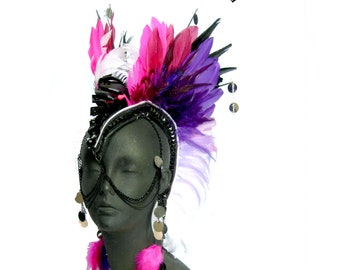 Mohawk,Candy Shaman Headdress,feather mohawk wing headpiece,festival, REAEDY SHIP: Renegade Icon ;Rara Avis Collection