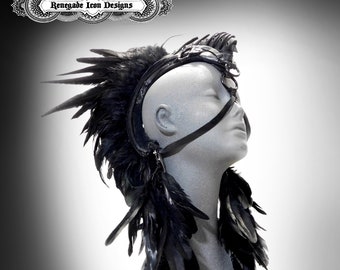Mohawk Feather Headpiece,Shaman Headdress,warrior Mohawk,wing headpiece, MADE TO ORDER: Renegade Icon;Rara Avis Collection