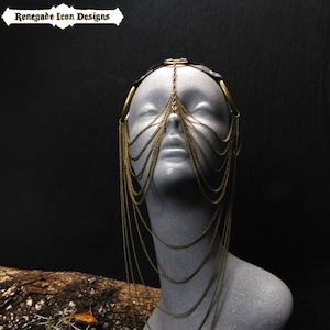 Unisex leather Face harness,Exotic face jewelry,Versatile Leather Chain Headpiece,Chain Veil,Headdress,Festival,Larp: RenegadeIcon
