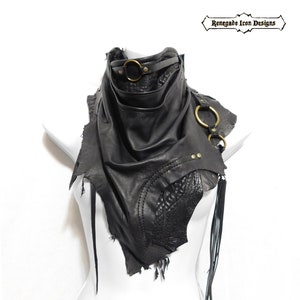 Black Leather scarf cowl bandanna, Unisex, Rugged Leather scarf, Dystopian, Dark fashion, Cyber, Nomad, Desert punk by Renegade icon designs image 2