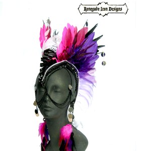 Mohawk,Candy Shaman Headdress,feather mohawk wing headpiece,festival, REAEDY SHIP: Renegade Icon ;Rara Avis Collection