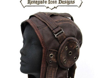 Aviator, hat, flight cap, tank girl, leather, distressed, steampunk, costume, Leather aviator, READYSHIP: Renegade Icon Designs