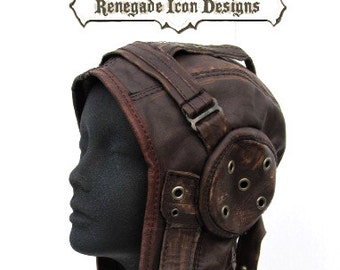 Aviator, hat, flight cap, tank girl, leather, distressed, steampunk, costume,Leather aviator, Made to Order: Renegade Icon Designs