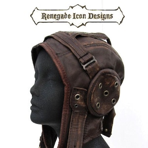 Aviator, hat, flight cap, tank girl, leather, distressed, steampunk, costume, Leather aviator, READYSHIP: Renegade Icon Designs