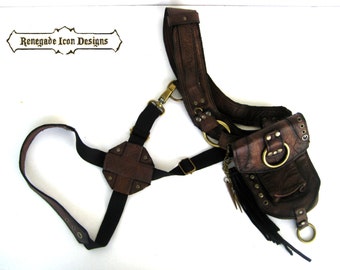 Leather Holster bag, shoulder holster, festival bag, burning man, desert punk, Utility, Unisex, MADE TO ORDER: Renegade Icon Designs