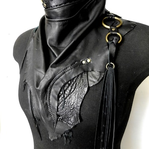 Black Leather scarf cowl bandanna, Unisex, Rugged Leather scarf, Dystopian, Dark fashion, Cyber, Nomad, Desert punk by Renegade icon designs image 6