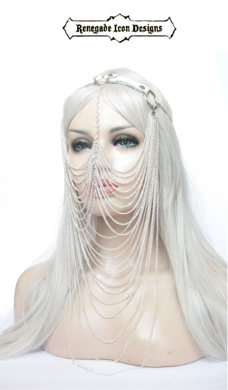 Leather face chain Face veil Exotic face jewelry Chain Veil Etsy