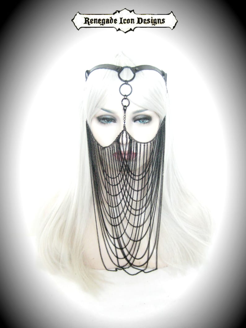 Unisex Leather chain veil Exotic face jewerlyChain Veilface Etsy