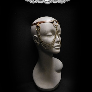Unisex Face Jewelry, Brown leather face chain, Leather face harness, Exotic face jewelry by Renegade Icon designs image 3