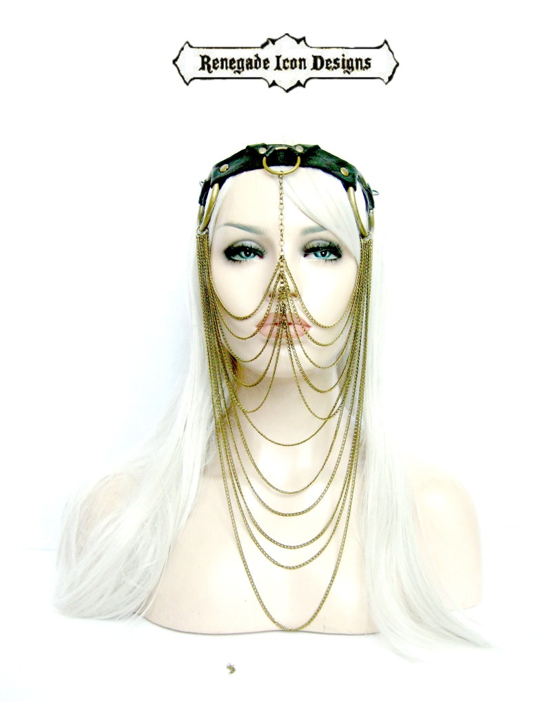 Chain Veil face jewelry Leather chain Veil Headpiece Exotic Etsy