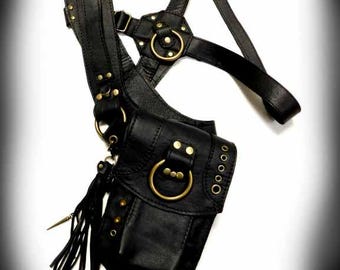Leather Holster bag, shoulder holster, festival bag, burning man, desert punk, Utility, Unisex, MADE TO ORDER: Renegade Icon Designs