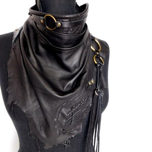 Black Leather scarf cowl bandanna, Unisex, Rugged Leather scarf, Dystopian, Dark fashion, Cyber, Nomad, Desert punk by Renegade icon designs image 5